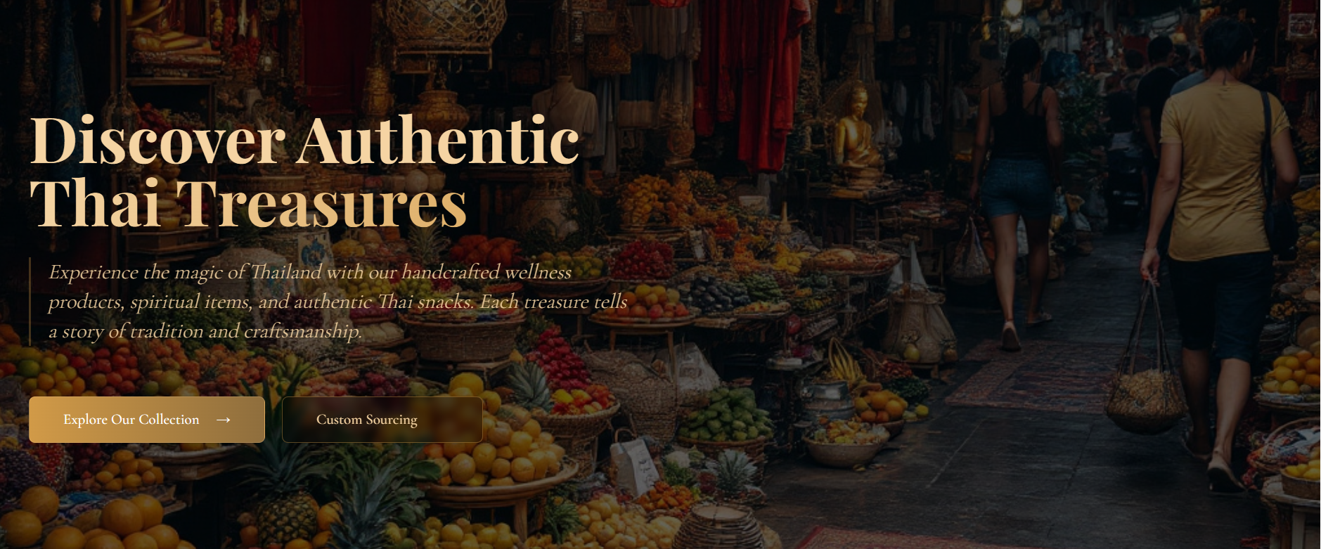 Thai Treasures e-commerce website screenshot featuring luxury wellness products from Thailand